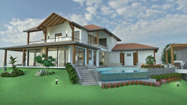 Render exterior piscina 2, Diseño casa de campo la colina