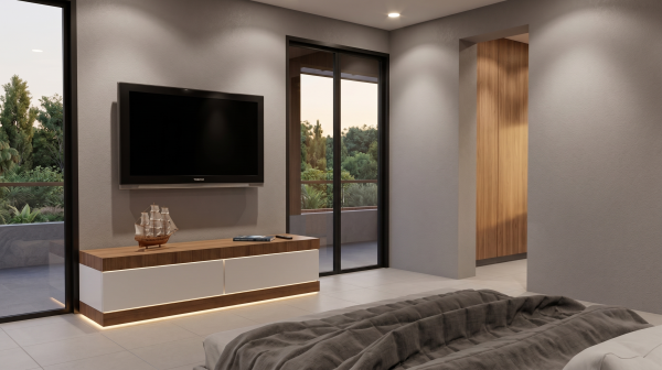 Render interior habitación, Diseño casa de campo la colina