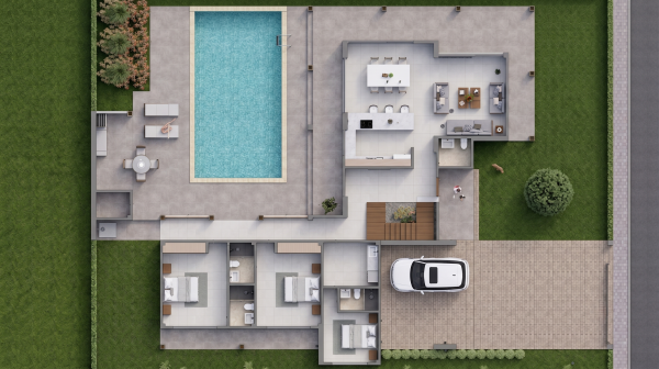 Render planta, Diseño casa de campo la colina