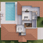 Diseño casa de campo la colina Render planta exterior con segundo piso, Diseño casa campestre el alero colonial