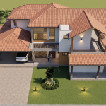 Diseño casa de campo la colina Render fachada aérea, Diseño casa de campo la colina