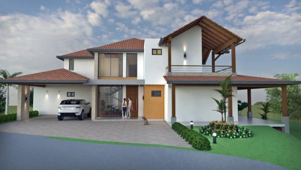 Render fachada principal, Diseño casa de campo la colina