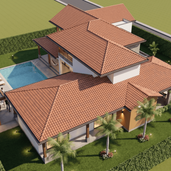Render perspectiva aérea 3, Diseño casa de campo la colina