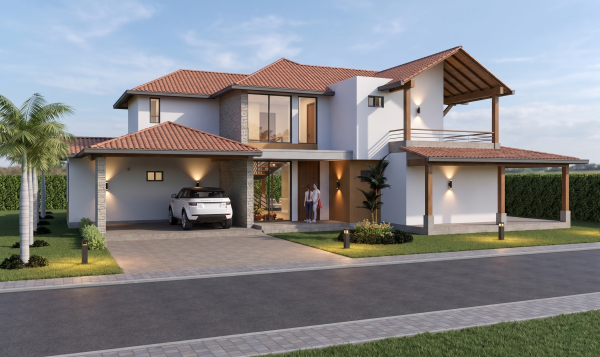 Diseño casa de campo la colina Render fachada principal, Diseño casa de campo la colina