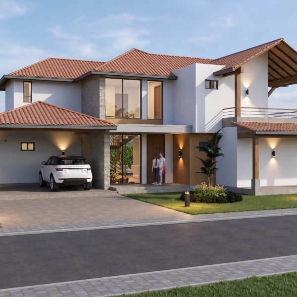 Render fachada principal, Diseño casa de campo la colina