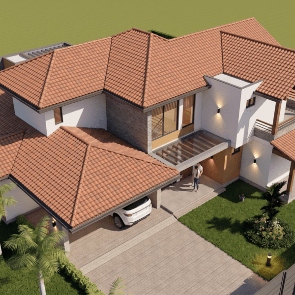 Render perspectiva aérea 4, Diseño casa de campo la colina