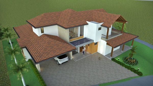 Render vista aérea, Diseño casa de campo la colina