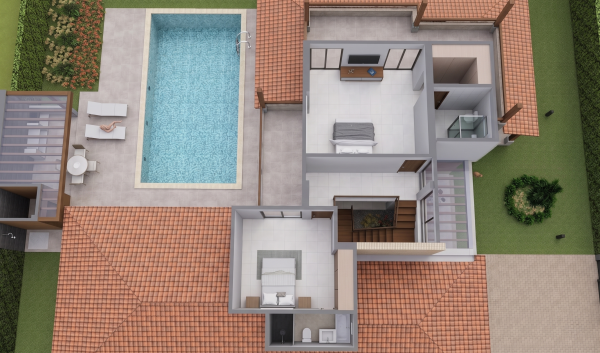 Render planta segundo piso, Diseño casa de campo la colina