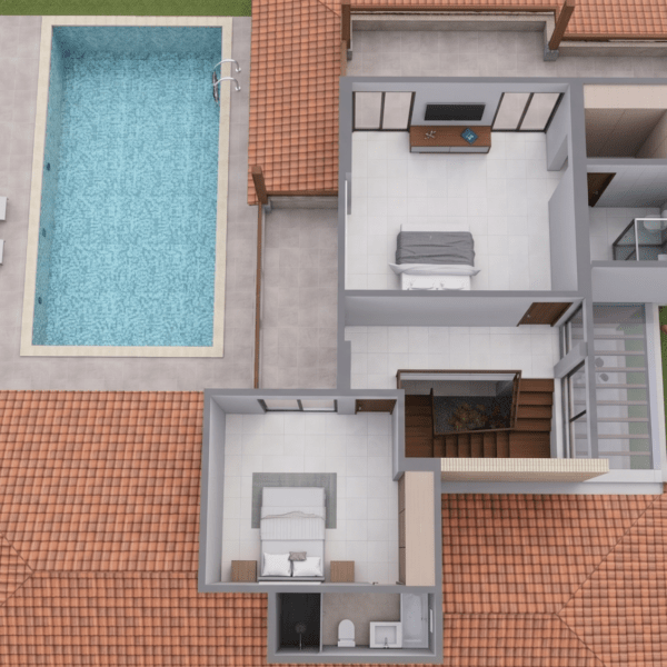 Render planta segundo piso, Diseño casa de campo la colina