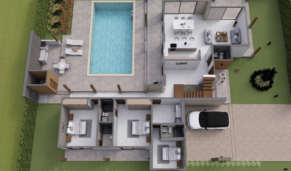 Render planta primer piso, Diseño casa de campo la colina