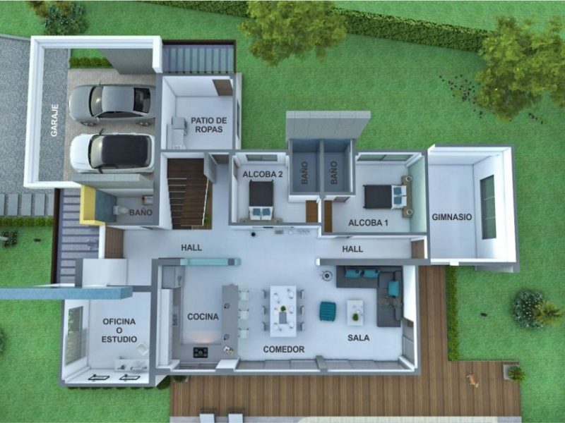 Diseño casa campestre laguna celeste - Área 351 M2 - 6 dormitorios