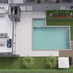 Diseño casa campestre valle verde Render planta piscina, Diseño casa campestre valle verde