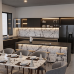 Diseño casa campestre valle verde Render interior sala y cocina, Diseño casa campestre valle verde