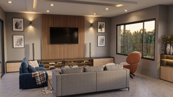 Render interior sala, Diseño casa campestre valle verde