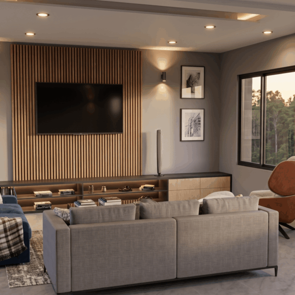 Render interior sala, Diseño casa campestre valle verde