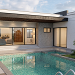 Diseño casa campestre valle verde Render exterior piscina, Diseño casa campestre valle verde