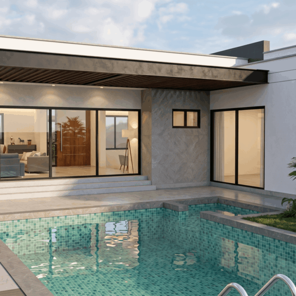 Render exterior piscina, Diseño casa campestre valle verde