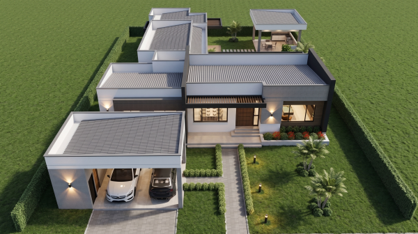 Render perspectiva aérea 1, Diseño casa campestre valle verde