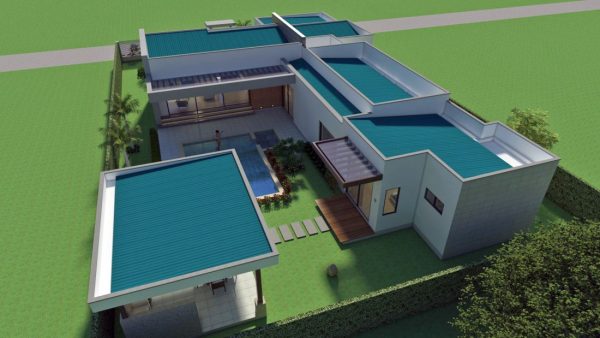 Render vista aérea fachada posterior 1, Diseño casa campestre valle verde