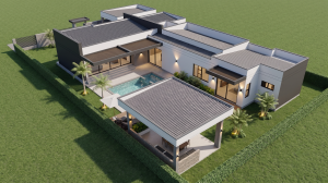 Render perspectiva aérea 4, Diseño casa campestre valle verde