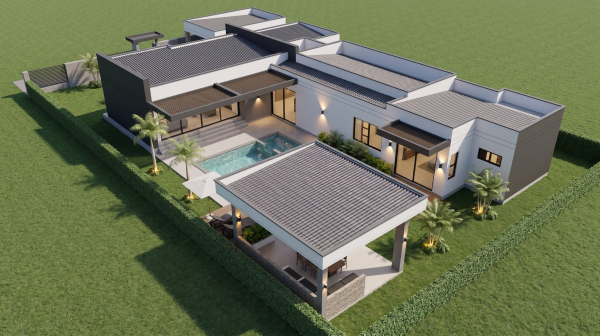 Render perspectiva aérea 4, Diseño casa campestre valle verde