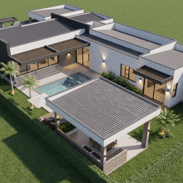 Render perspectiva aérea 4, Diseño casa campestre valle verde