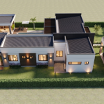 Diseño casa campestre valle verde Render perspectiva aérea frontal, Diseño casa campestre valle verde