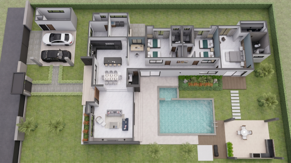 Render planta primer piso, Diseño casa campestre valle verde