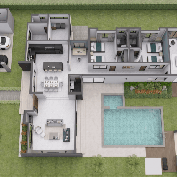 Render planta primer piso, Diseño casa campestre valle verde