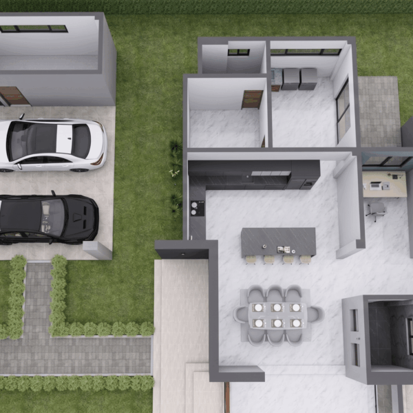 Render planta entrada, Diseño casa campestre valle verde