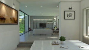 Render interior sala - comedor, Diseño casa campestre valle verde
