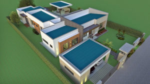 Render vista aérea fachada principal, Diseño casa campestre valle verde