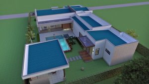 Render vista aérea fachada posterior 2, Diseño casa campestre valle verde