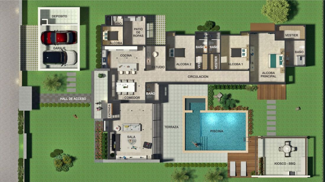 Diseño casa campestre valle verde - Planos casa campestre moderna en L