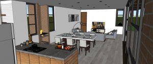 Imagen interior cocina, comedor y sala, Diseño casa campestre el paraíso