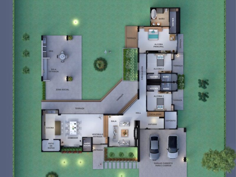Diseño casa campestre Terranova - Planos casa campestre moderna en L