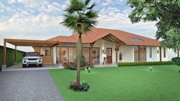 Render fachada principal, Diseño casa campestre villas del caney