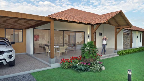 Render exterior fachada, Diseño casa campestre villas del caney