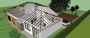 Imagen vista estructura en madera chambranas, Diseño casa campestre villas del caney