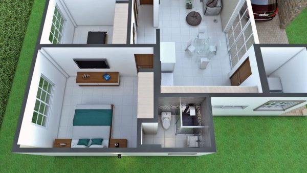 Render distribución interior, diseño casa campestre las palmas