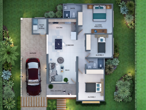 Render planta arquitectónica, diseño casa campestre las palmas