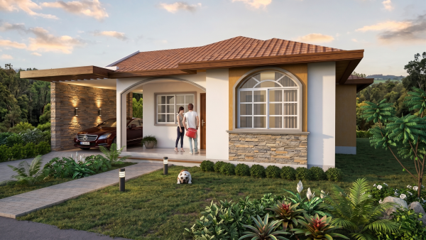 Render fachada principal 2, diseño casa campestre las palmas