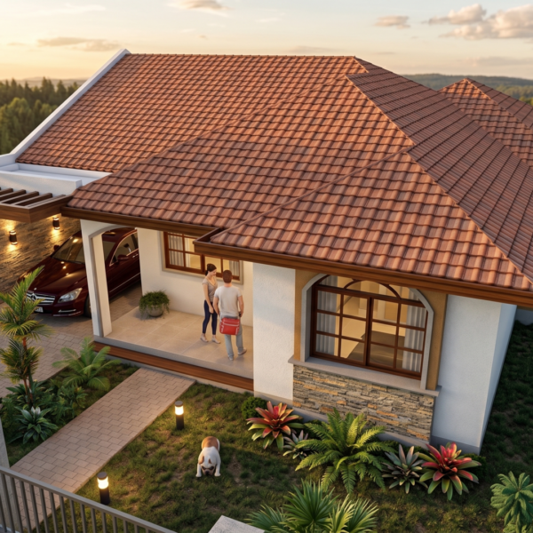 Render aéreo fachada principal 1, diseño casa campestre las palmas
