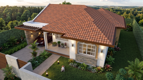 Render aéreo, diseño casa campestre las palmas