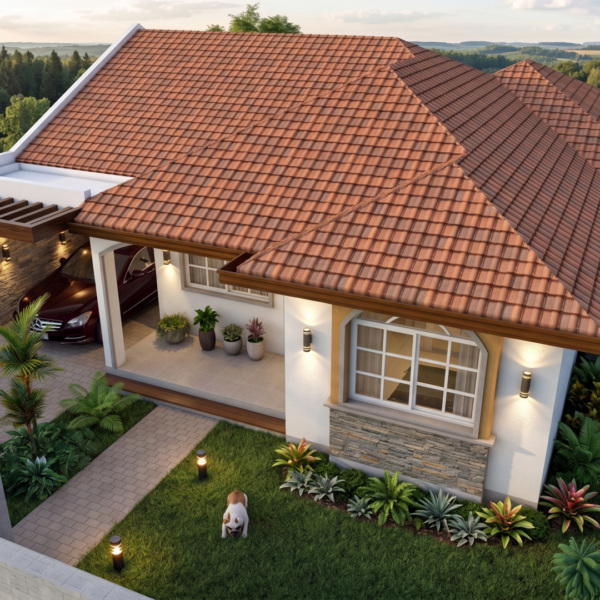 Render aéreo, diseño casa campestre las palmas