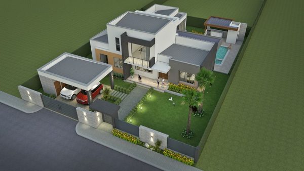 Render exterior aéreo 1, diseño casa campestre valle de los girasoles