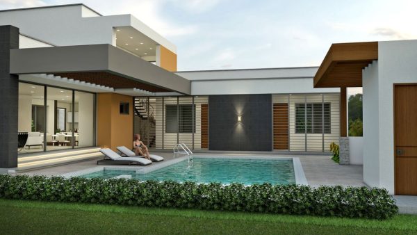 Render exterior zona húmeda 2, diseño casa campestre valle de los girasoles