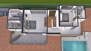 Render perspectiva aérea distribución segundo piso, Diseño casa campestre la primavera