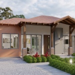 Render fachada principal 1, diseño casa campestre el trébol