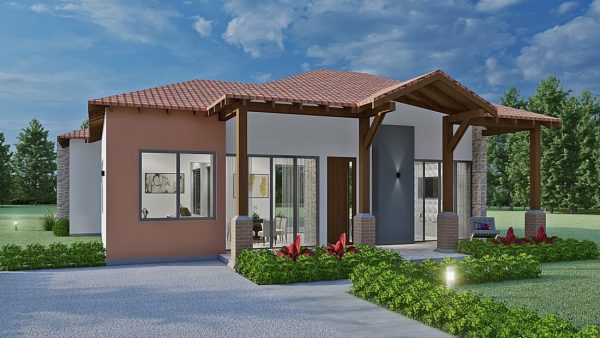 Render fachada principal 1, diseño casa campestre el trébol